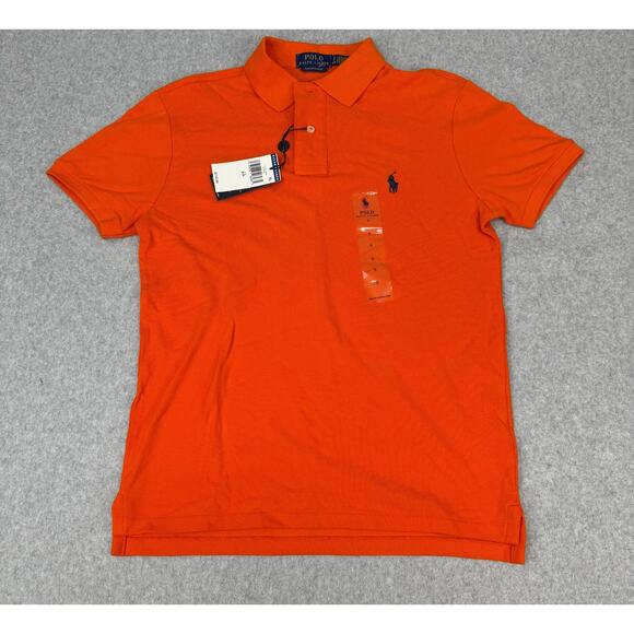 Polo Ralph Lauren Men's Small Orange Collared Shirt Short Sleeve Blue Pony NWT - Picture 1 of 5